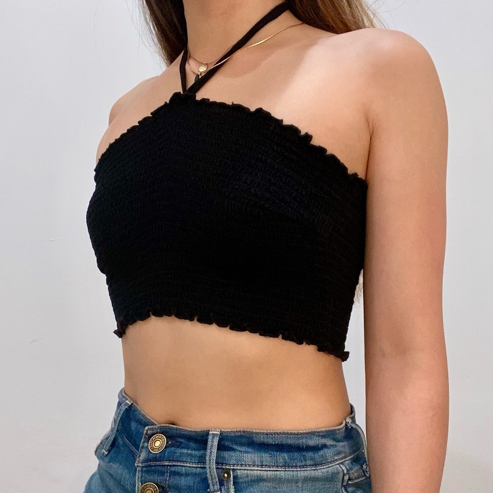 Young & Reckless Smocked Halter Top - S / Black